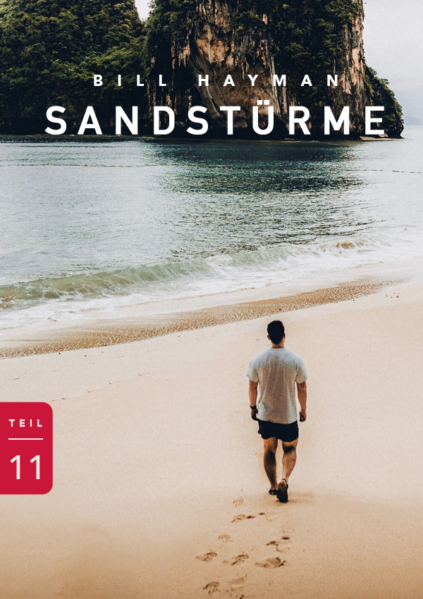 Allein auf der Insel, Mann spaziert am Sandstrand