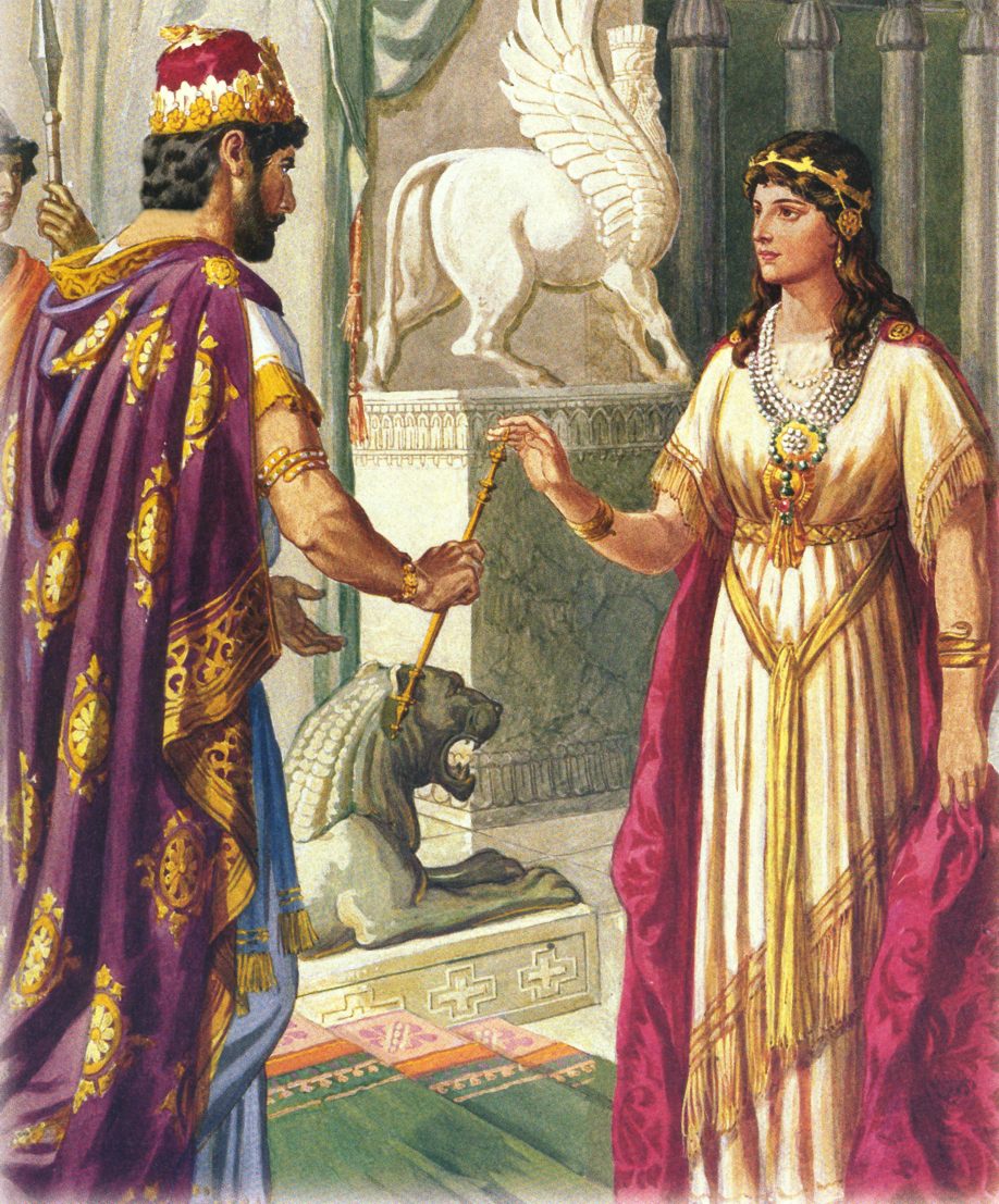 Konkubine steht im Kleid vor dem König, Der Jungfrauenharem