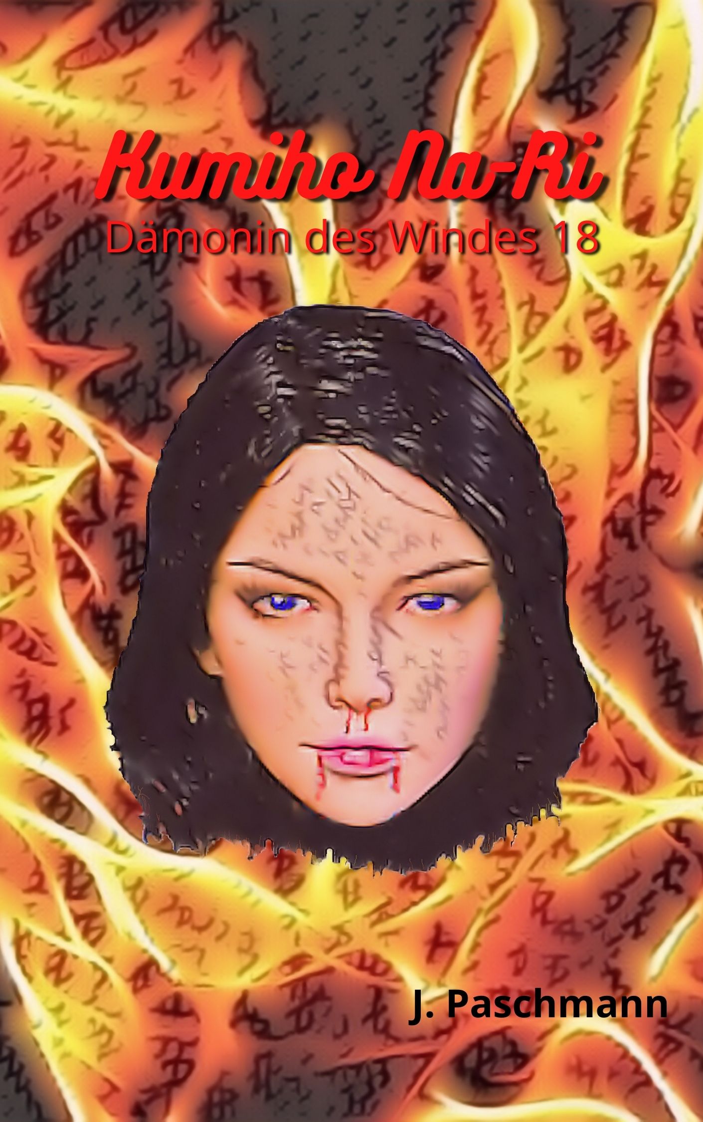Kumiho Na-Ri - Dämonin des Windes 18, Vampir Frau vor Flammenhintergrund