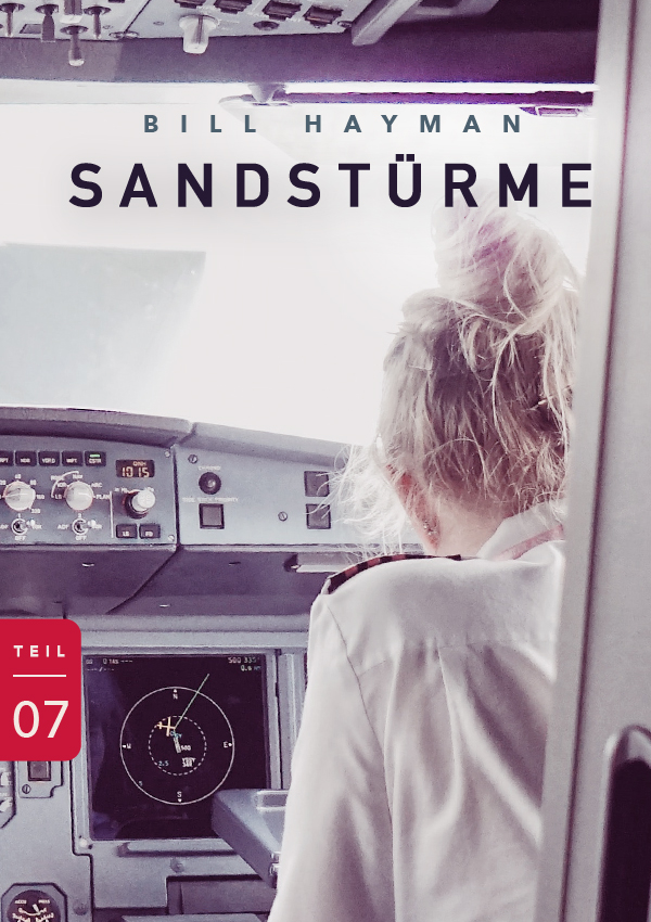 Der erste Flug, Frau in weißem Hemd sitzt im Cockpit