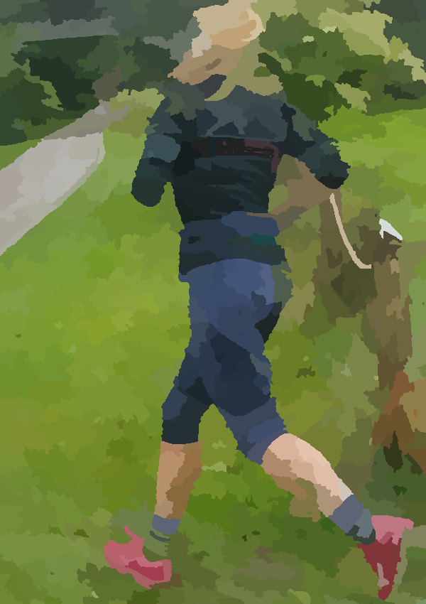 Zeichnung Joggerin in blauen Klamotten, Laufen verbindet